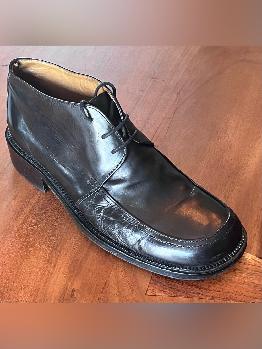 Madras Black Leather Ankle Boot shoe RARE Men’s Sz 42 US9 Made In Italy Lace up